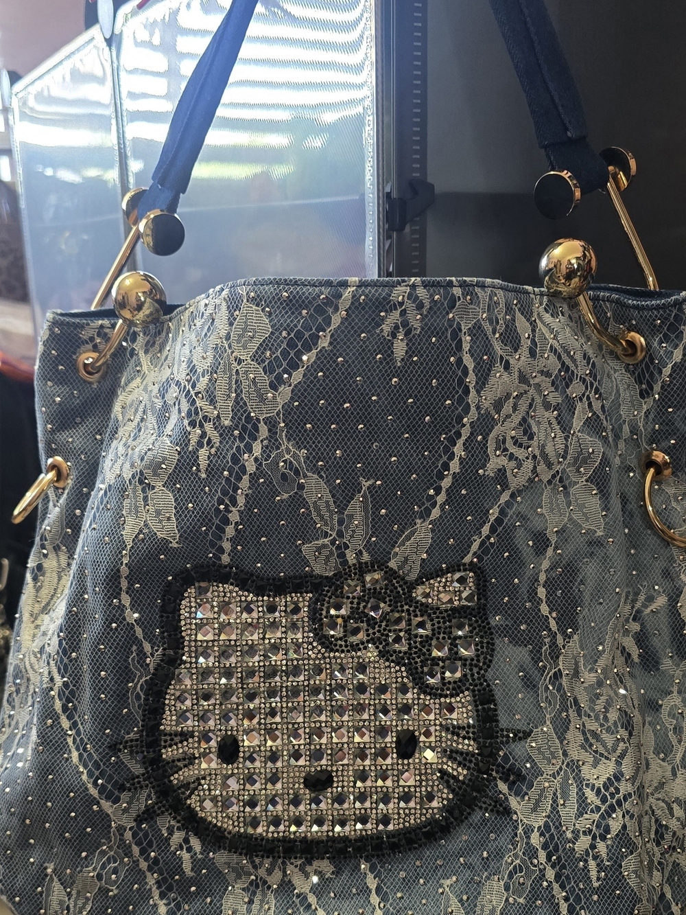 Hello Kitty Embellished Denim Tote Bag - Blue